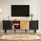 Meuble TV scandinave avec 3 armoires, console multimédia pour TV jusqu'à 70 pouces, meuble de rangement pour salon