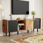 Meuble TV scandinave avec 3 armoires, console multimédia pour TV jusqu'à 70 pouces, meuble de rangement pour salon