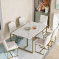 Ensemble de salle à manger rectangulaire moderne Carter avec table en faux marbre et six chaises rembourrées