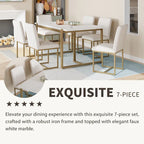 Ensemble de salle à manger rectangulaire moderne Carter avec table en faux marbre et six chaises rembourrées