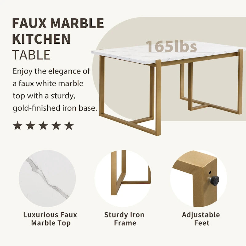 Ensemble de salle à manger rectangulaire moderne Carter avec table en faux marbre et six chaises rembourrées