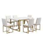 Ensemble de salle à manger rectangulaire moderne Carter avec table en faux marbre et six chaises rembourrées