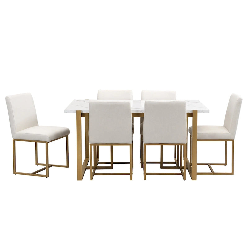 Ensemble de salle à manger rectangulaire moderne Carter avec table en faux marbre et six chaises rembourrées