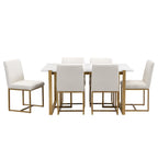 Ensemble de salle à manger rectangulaire moderne Carter avec table en faux marbre et six chaises rembourrées