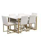 Ensemble de salle à manger rectangulaire moderne Carter avec table en faux marbre et six chaises rembourrées