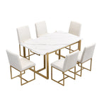 Ensemble de salle à manger rectangulaire moderne Carter avec table en faux marbre et six chaises rembourrées