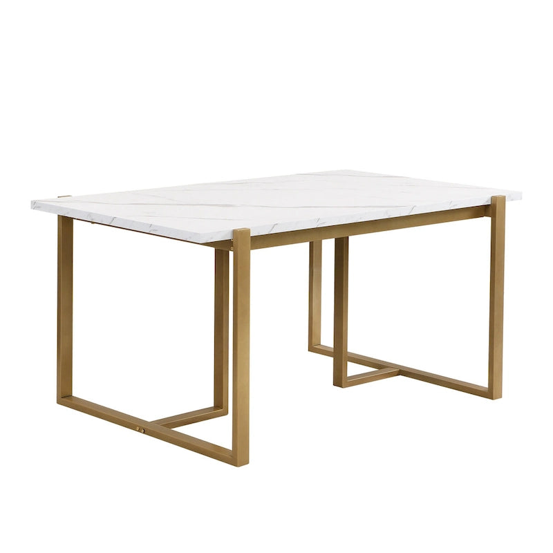Ensemble de salle à manger rectangulaire moderne Carter avec table en faux marbre et six chaises rembourrées