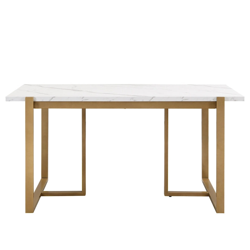 Ensemble de salle à manger rectangulaire moderne Carter avec table en faux marbre et six chaises rembourrées