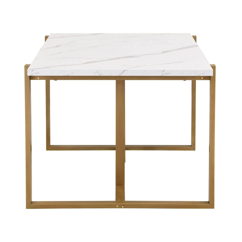 Ensemble de salle à manger rectangulaire moderne Carter avec table en faux marbre et six chaises rembourrées