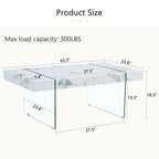 Table basse rectangulaire avec pieds en verre trempé, tables d'appoint en bois, tables basses en bois pour salon, salle de réception