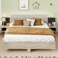 Modern King Floating Bed Frame Wooden LED Storage Platform Bed with 2 Bedside Nightstand and LED Lights