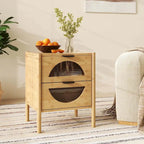 1/2 table de chevet en bambou avec 2 tiroirs de rangement et pieds cannelés