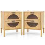 1/2 table de chevet en bambou avec 2 tiroirs de rangement et pieds cannelés