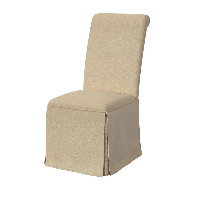 Lot de 2 chaises de salle à manger Shaw, dossier haut à rouleau et base à jupe, beiges