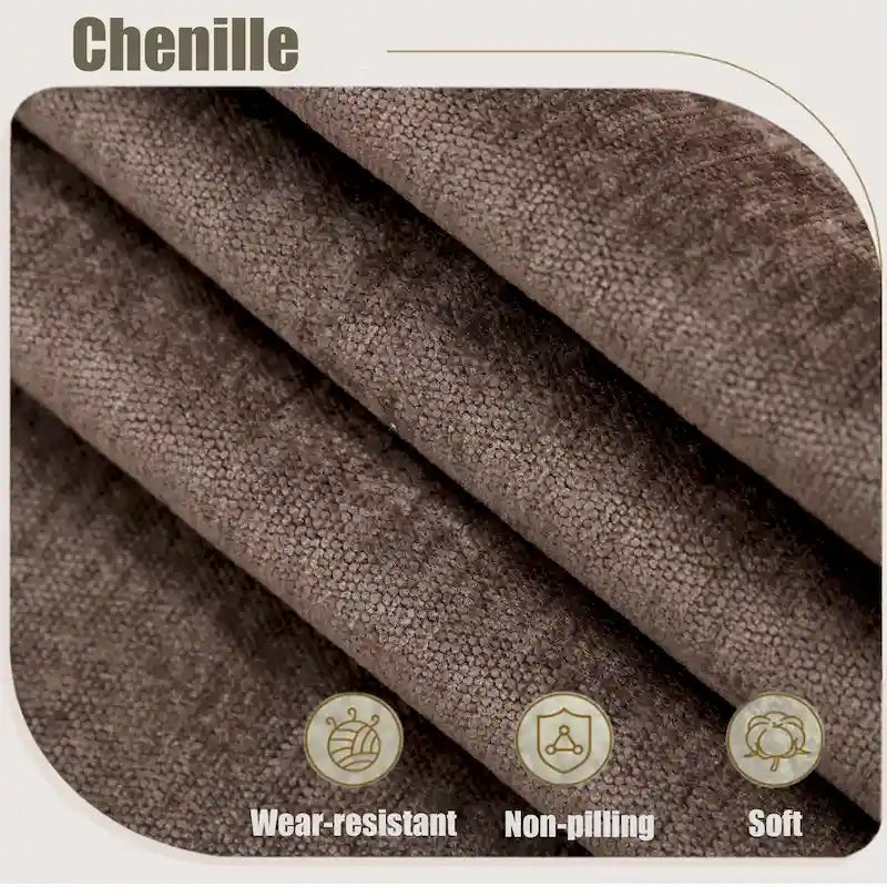 Canapé d'angle en chenille 6 places de 278 cm avec accoudoirs roulés décorés de rivets, coussins et cadre en bois