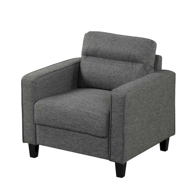 Fauteuil Wystan contemporain à accoudoirs droits avec pieds fuselés en bois massif, fauteuil simple rembourré en tissu par