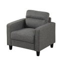 Fauteuil Wystan contemporain à accoudoirs droits avec pieds fuselés en bois massif, fauteuil simple rembourré en tissu par