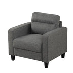Fauteuil Wystan contemporain à accoudoirs droits avec pieds fuselés en bois massif, fauteuil simple rembourré en tissu par