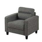 Fauteuil Wystan contemporain à accoudoirs droits avec pieds fuselés en bois massif, fauteuil simple rembourré en tissu par