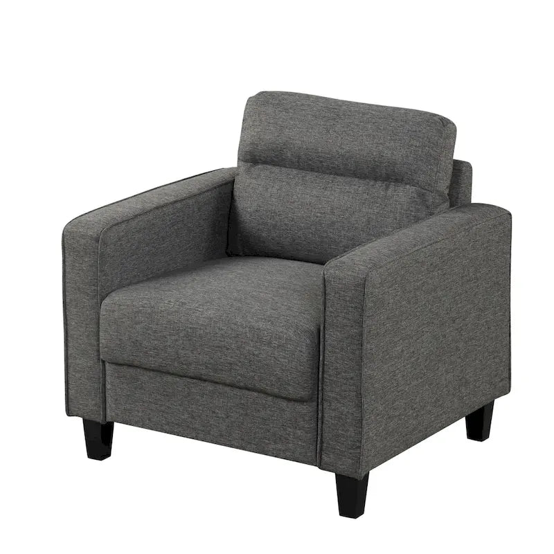 Fauteuil Wystan contemporain à accoudoirs droits avec pieds fuselés en bois massif, fauteuil simple rembourré en tissu par