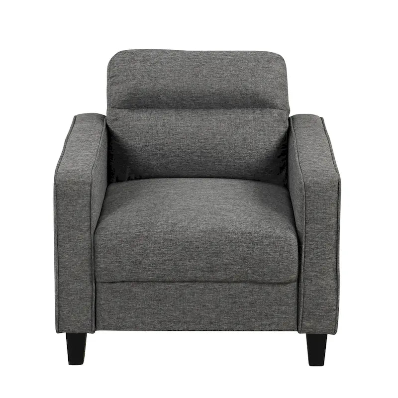 Fauteuil Wystan contemporain à accoudoirs droits avec pieds fuselés en bois massif, fauteuil simple rembourré en tissu par