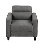 Fauteuil Wystan contemporain à accoudoirs droits avec pieds fuselés en bois massif, fauteuil simple rembourré en tissu par