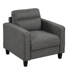 Fauteuil Wystan contemporain à accoudoirs droits avec pieds fuselés en bois massif, fauteuil simple rembourré en tissu par