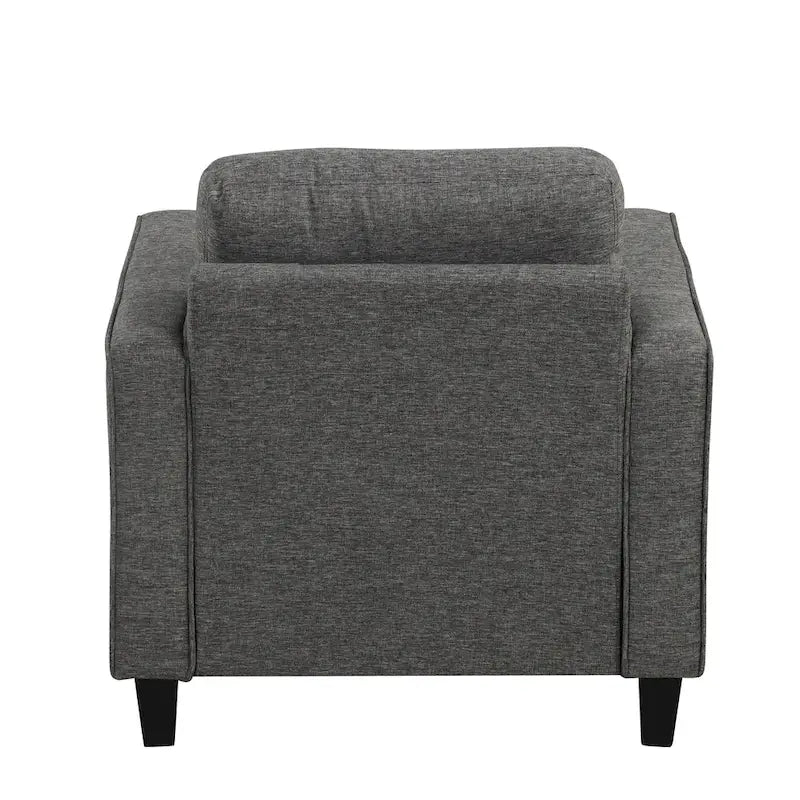 Fauteuil Wystan contemporain à accoudoirs droits avec pieds fuselés en bois massif, fauteuil simple rembourré en tissu par