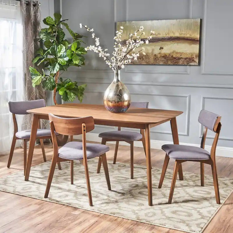 Ensemble de salle à manger rectangulaire 5 pièces en bois Alma Mid-Century par