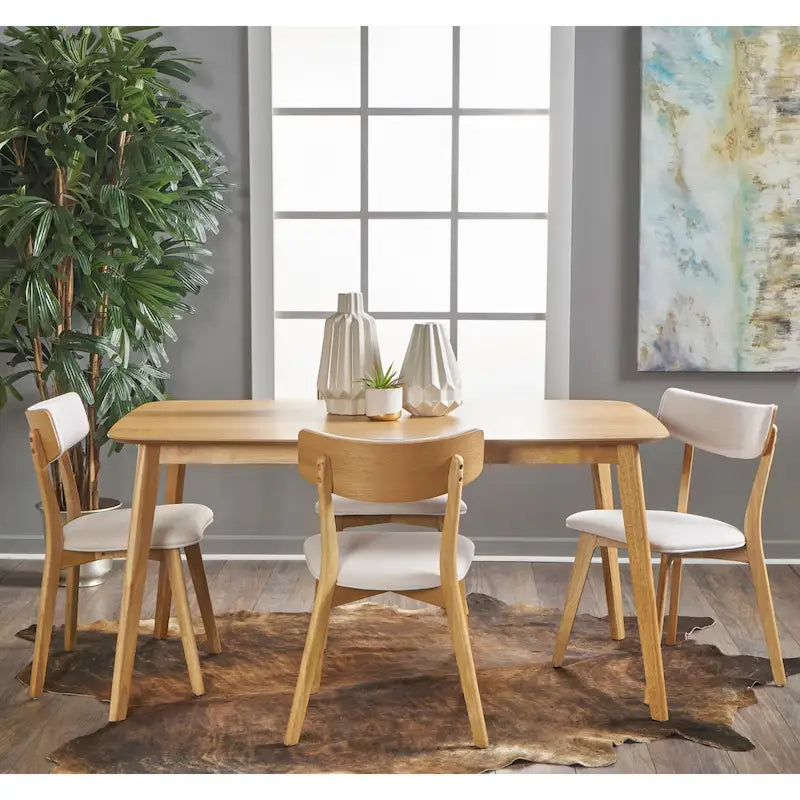 Ensemble de salle à manger rectangulaire 5 pièces en bois Alma Mid-Century par