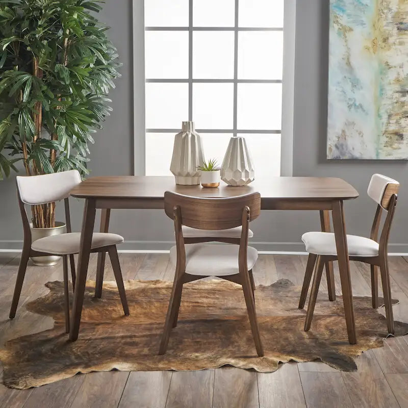 Ensemble de salle à manger rectangulaire 5 pièces en bois Alma Mid-Century par