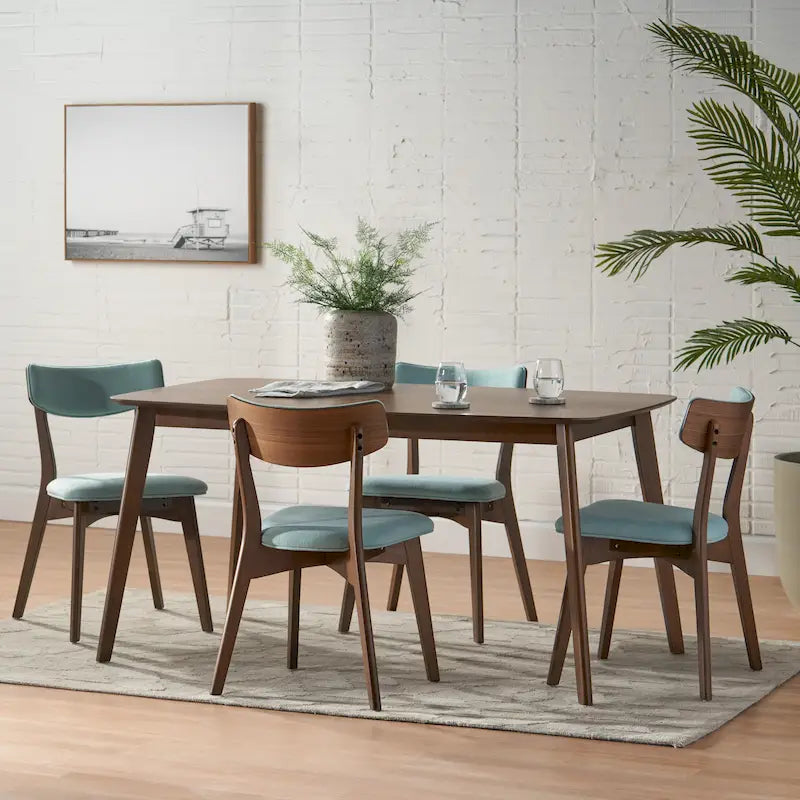 Ensemble de salle à manger rectangulaire 5 pièces en bois Alma Mid-Century par