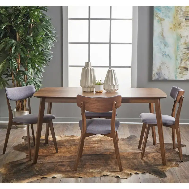 Ensemble de salle à manger rectangulaire 5 pièces en bois Alma Mid-Century par