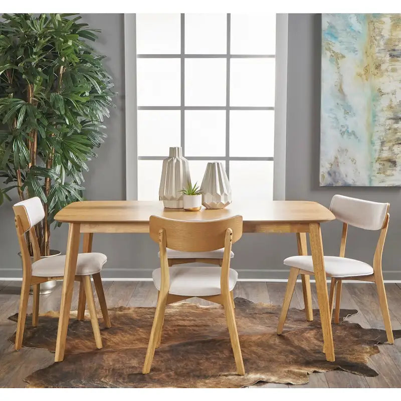 Ensemble de salle à manger rectangulaire 5 pièces en bois Alma Mid-Century par
