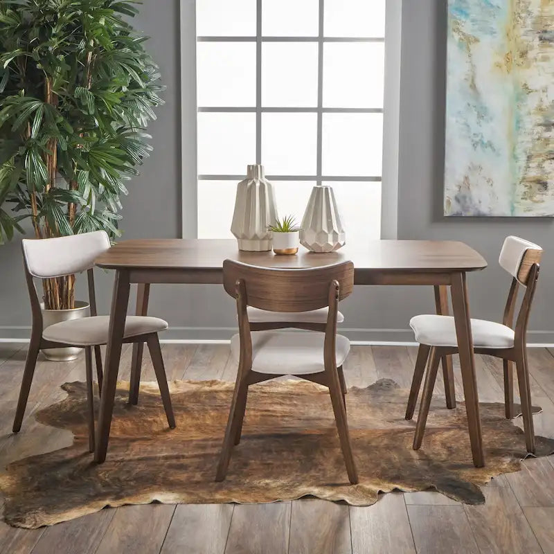 Ensemble de salle à manger rectangulaire 5 pièces en bois Alma Mid-Century par