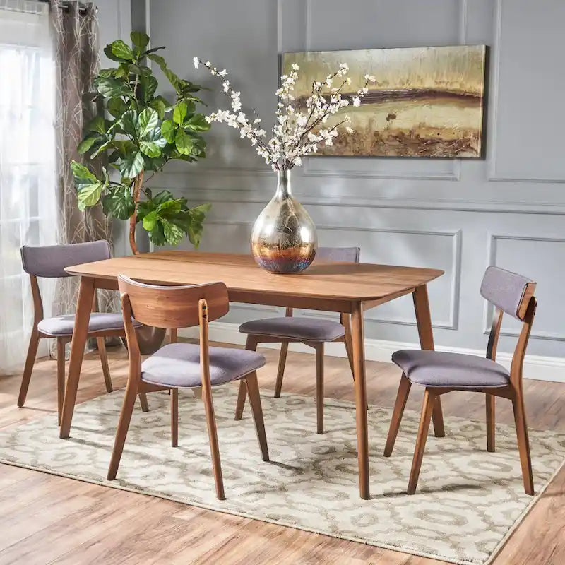 Ensemble de salle à manger rectangulaire 5 pièces en bois Alma Mid-Century par