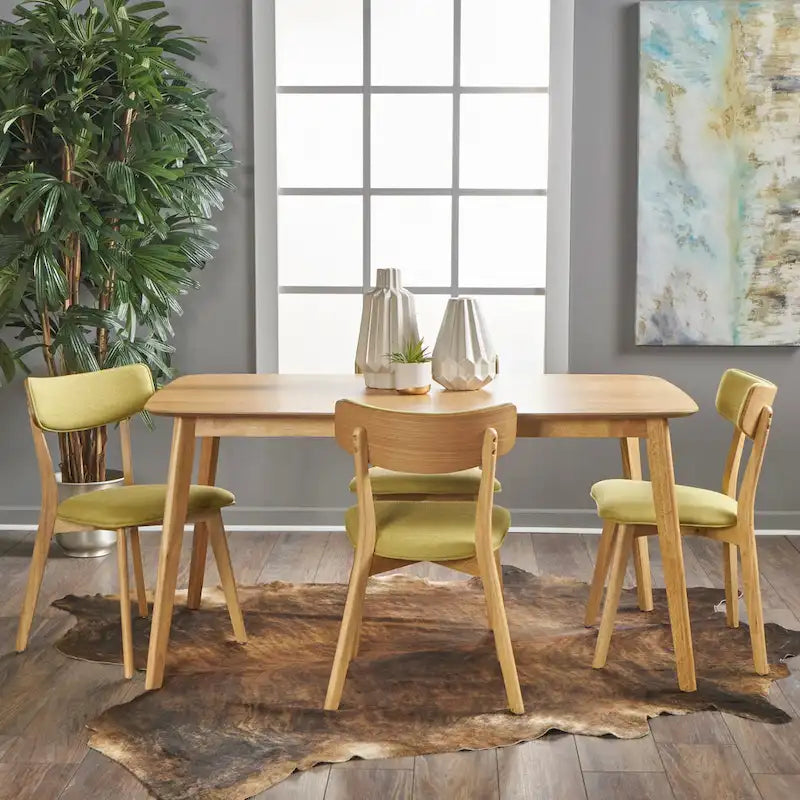 Ensemble de salle à manger rectangulaire 5 pièces en bois Alma Mid-Century par