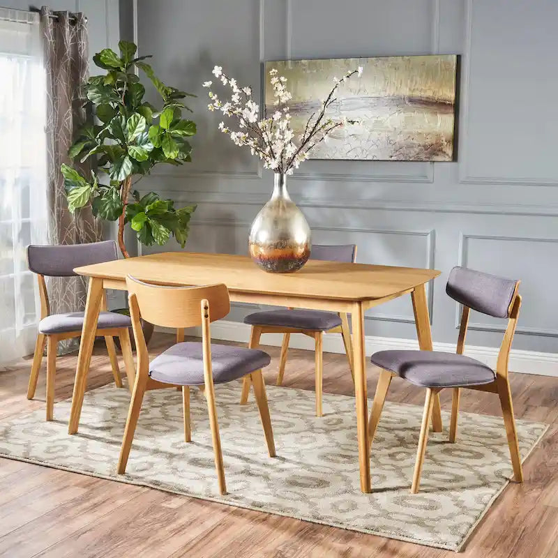 Ensemble de salle à manger rectangulaire 5 pièces en bois Alma Mid-Century par