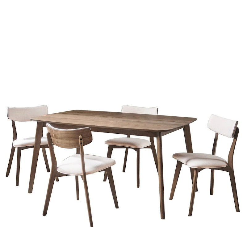 Ensemble de salle à manger rectangulaire 5 pièces en bois Alma Mid-Century par