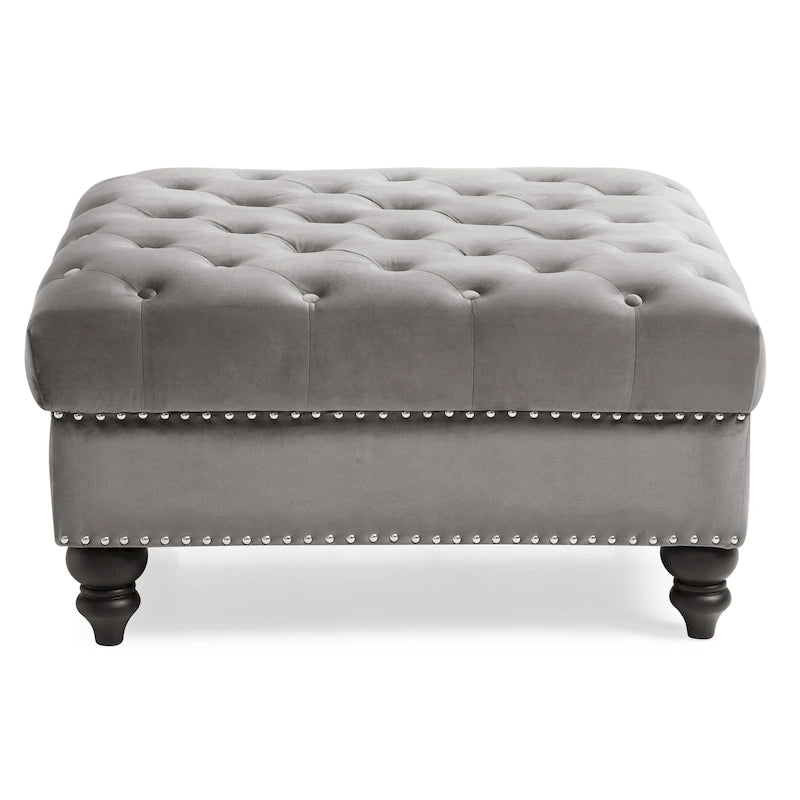 Grand pouf ottoman touffeté Nola Velvet