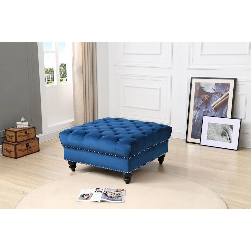 Grand pouf ottoman touffeté Nola Velvet