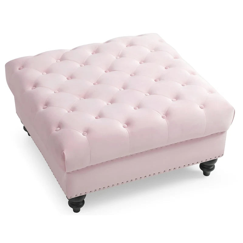 Grand pouf ottoman touffeté Nola Velvet