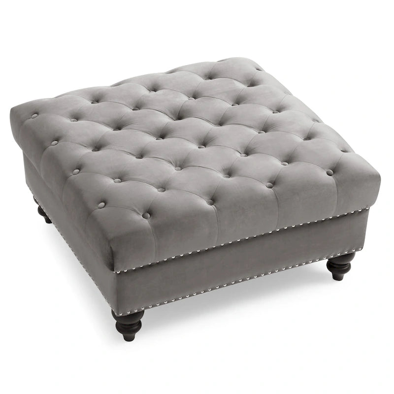 Grand pouf ottoman touffeté Nola Velvet