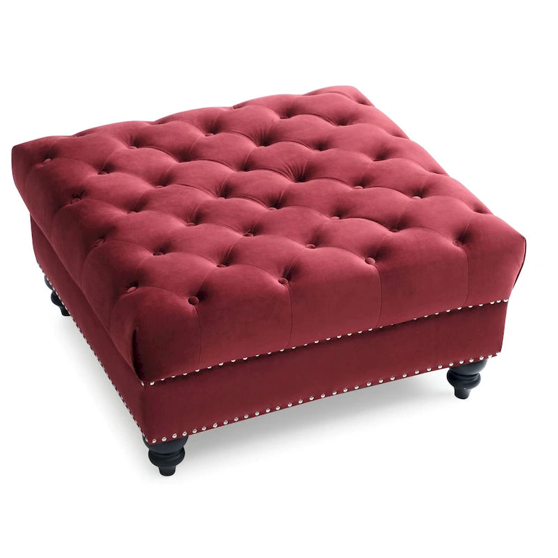 Grand pouf ottoman touffeté Nola Velvet