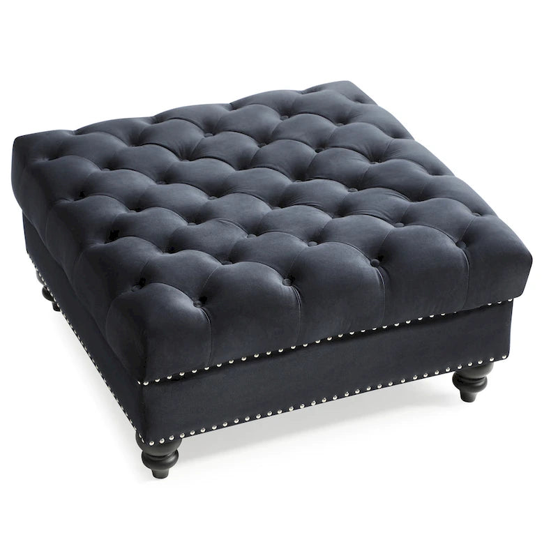 Grand pouf ottoman touffeté Nola Velvet