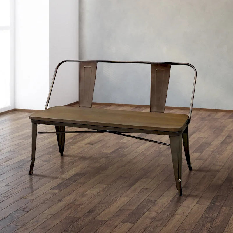 Banc de salle à manger Rish Industrial Metal de 47 pouces avec dossier