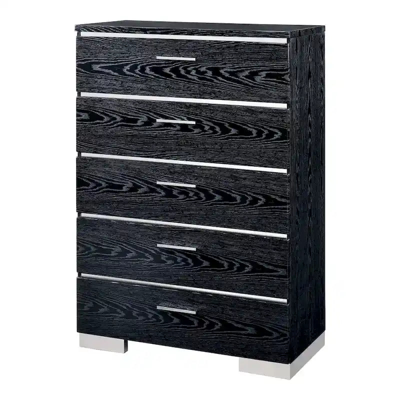 Lit à panneaux de rangement contemporain en bois massif 2 pièces et ensemble commode haute