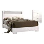 Lit à panneaux de rangement contemporain en bois massif 2 pièces et ensemble commode haute