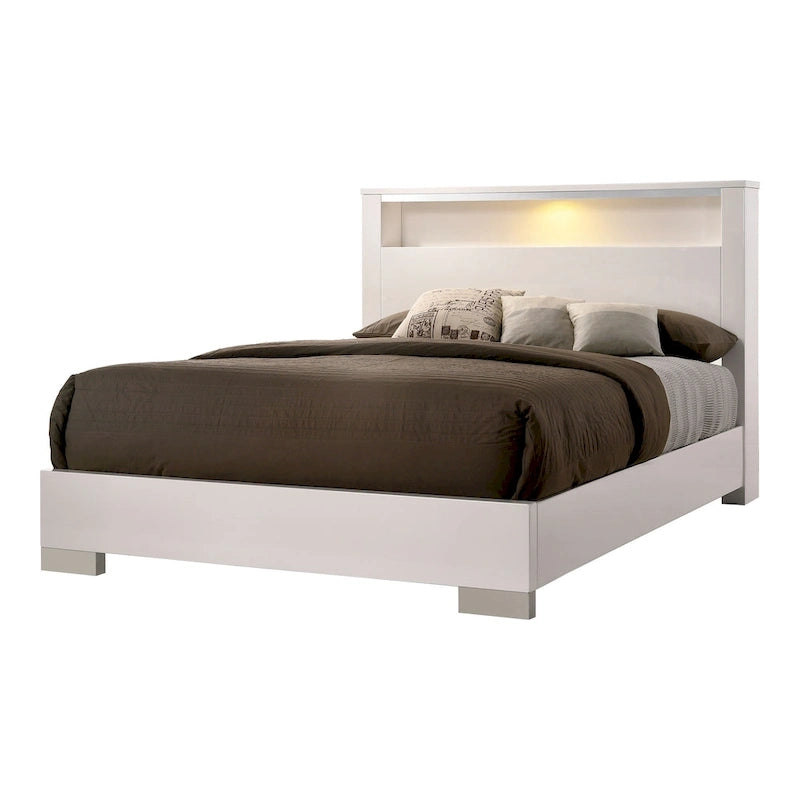 Lit à panneaux de rangement contemporain en bois massif 2 pièces et ensemble commode haute
