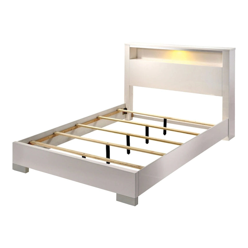 Lit à panneaux de rangement contemporain en bois massif 2 pièces et ensemble commode haute